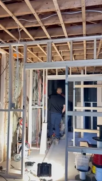 Steel-stud partitions going up in a commercial space