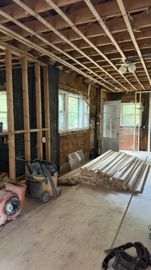 Wood framing of an addition built off the garage